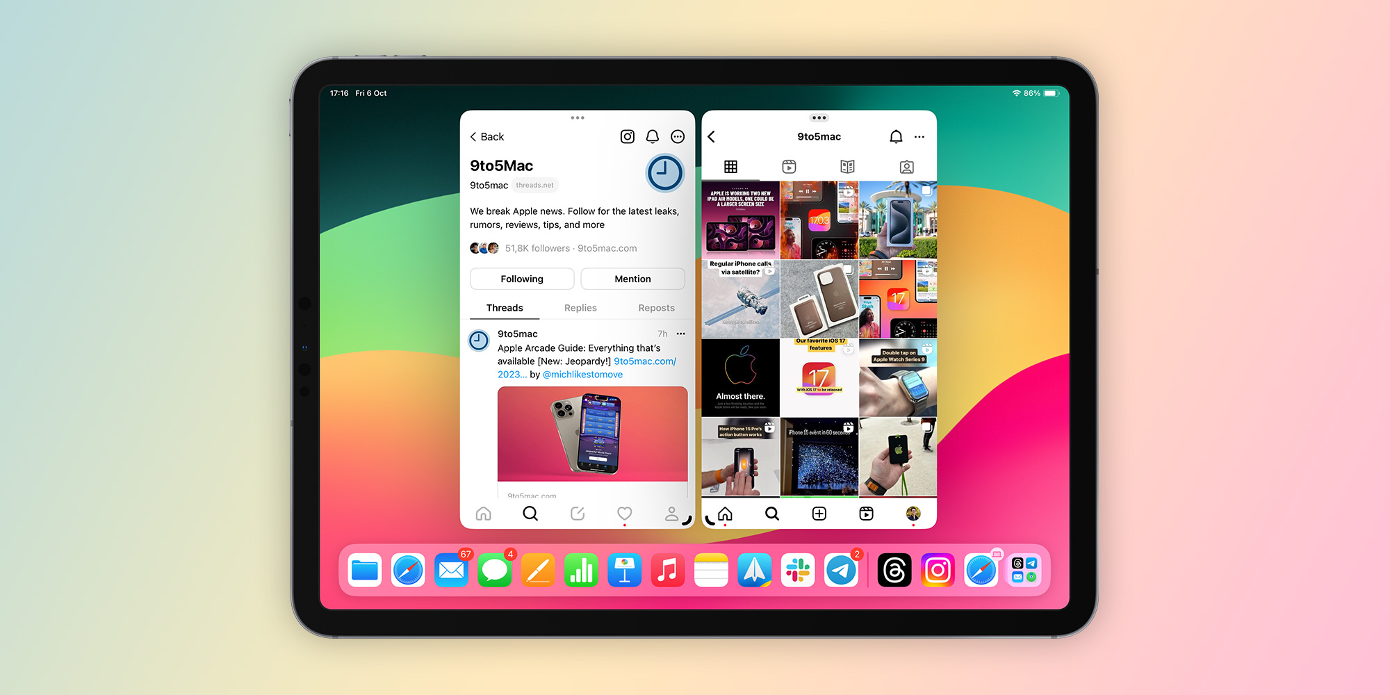 Threads and Instagram apps on the iPad