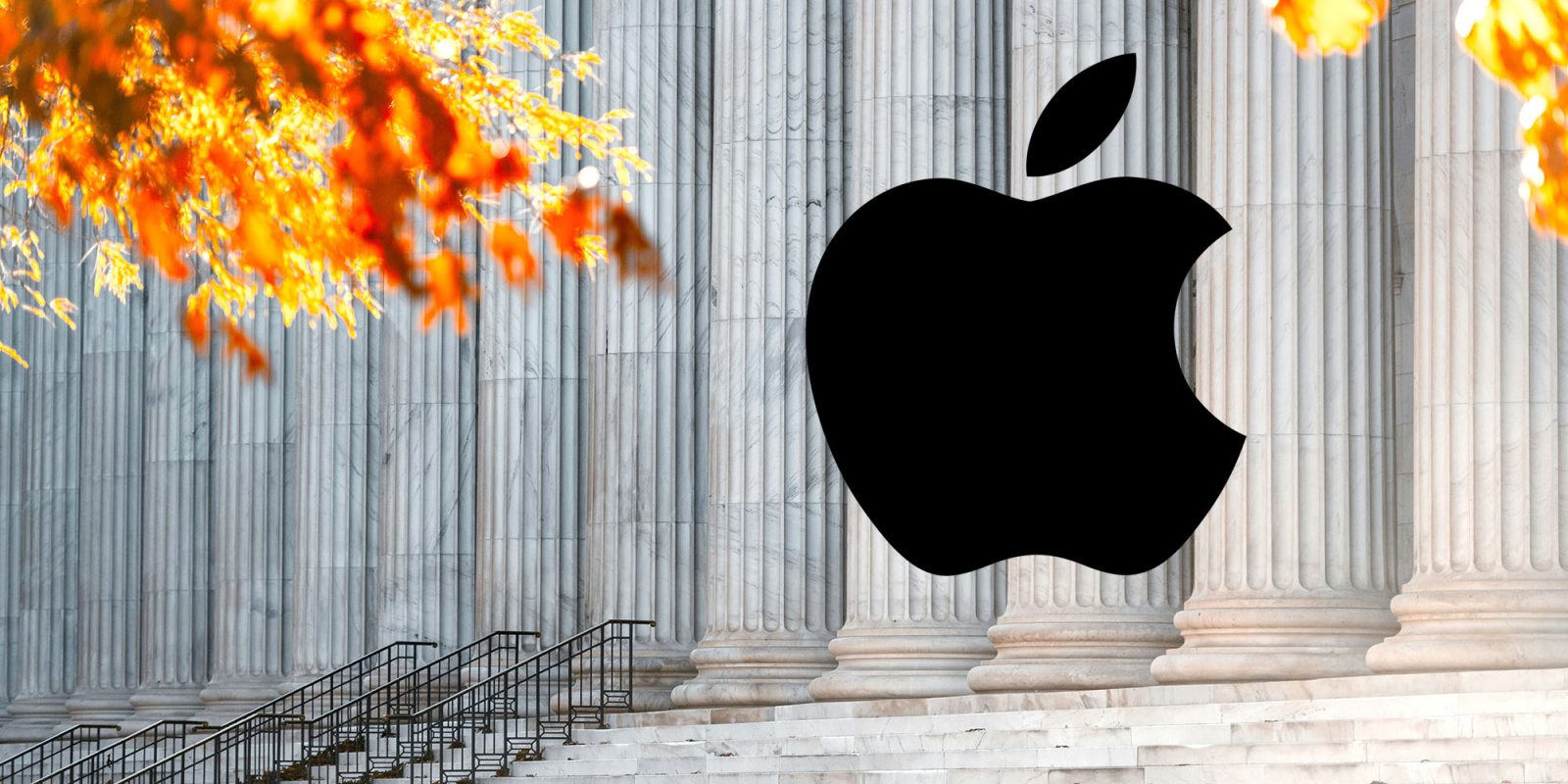 Apple's third-party app store announcements | Apple logo against stone columns