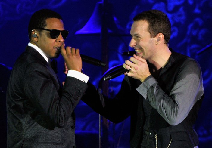 Tidal owner Jay-Z with co-owner Chris Martin of Coldplay